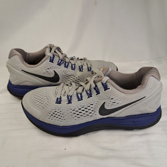 NIKE Gray & Blue Lunarglide 4 Sneakers Youth (big kid) Size 5 - Picture 4 of 9